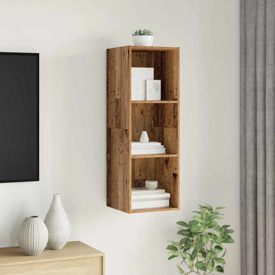 Ensemble meuble TV Montage mural Bois Ancien 37 x 37 x 107 cm