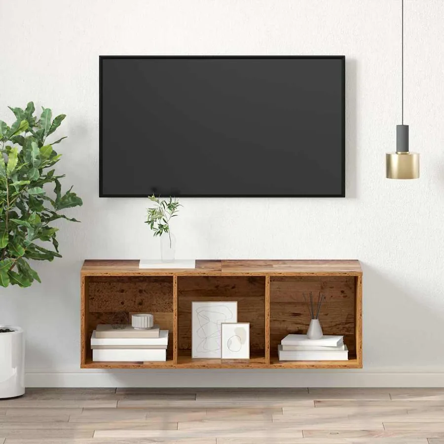 Ensemble meuble TV Montage mural Bois Ancien 37 x 37 x 107 cm - 4
