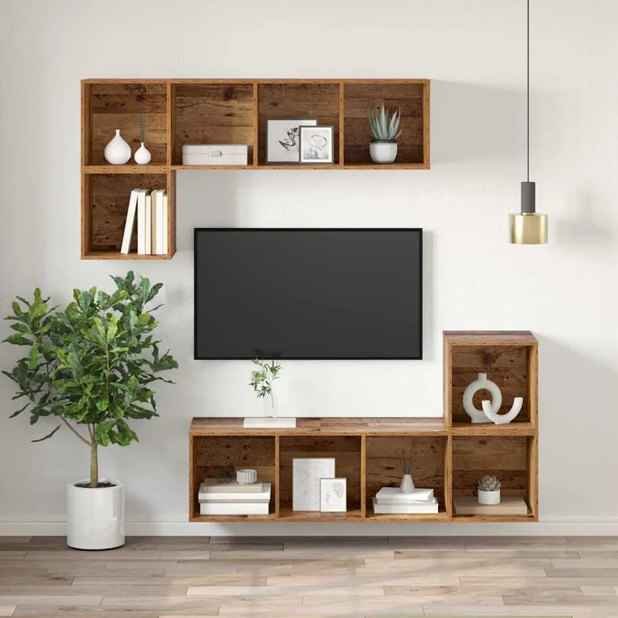 Ensemble meuble TV Montage mural Bois Ancien 37 x 37 x 107 cm - 6