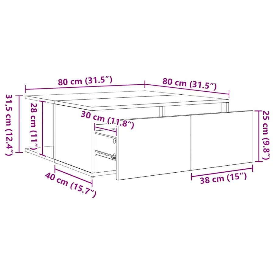 Table basse Chêne noir 80 x 80 x 31 cm Bois d'ingénierie - 11