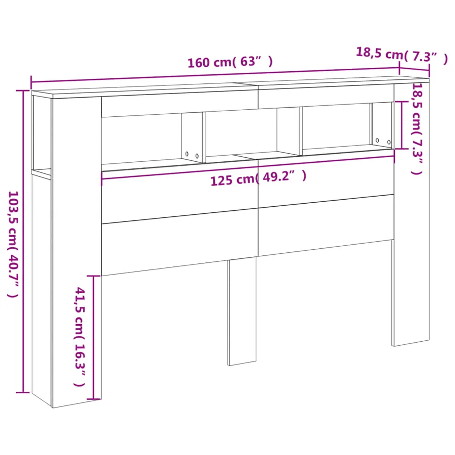 Tête de lit à LED chêne fumé 160x18,5x103,5cm bois d'ingénierie - 14