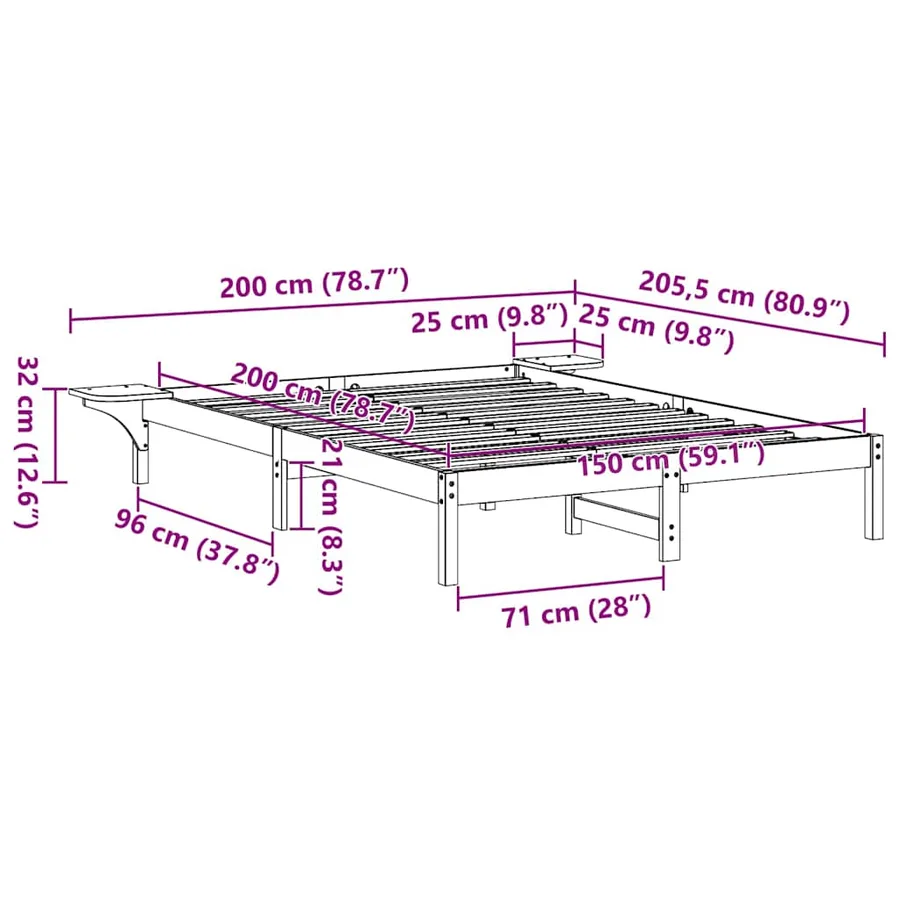 Cadre de lit Naturel 150 x 200 cm Pin massif - 10