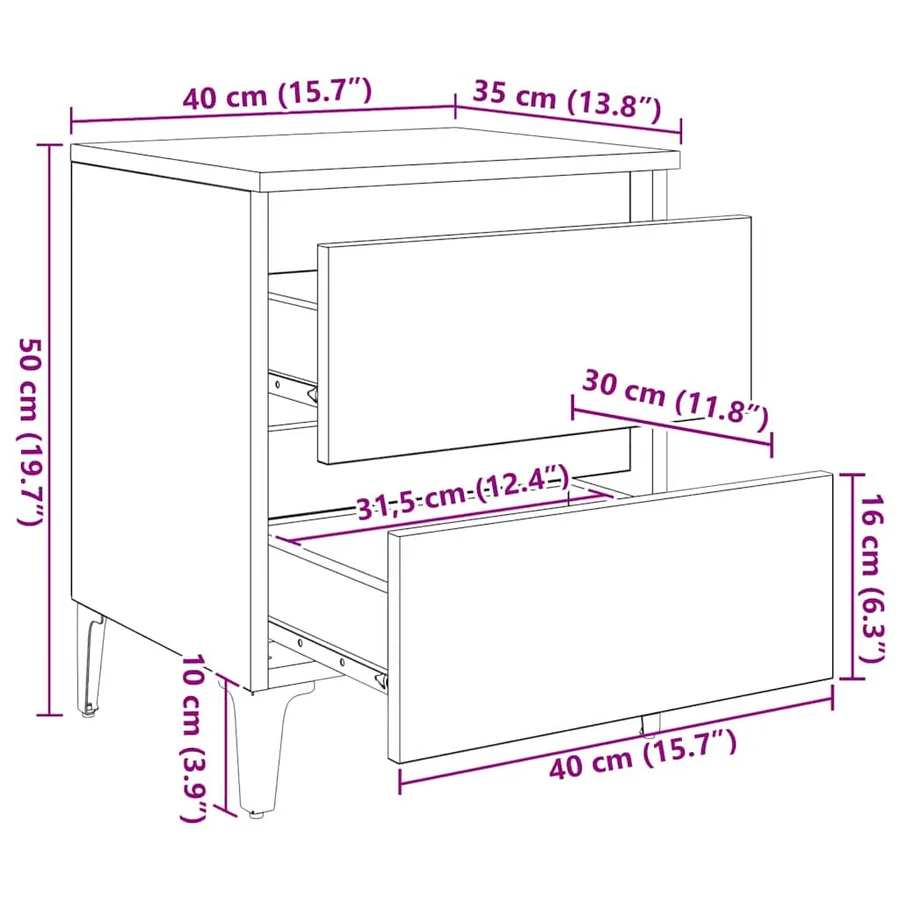 Cabinet de chevet Chêne noir 40 x 35 x 50 cm Bois d'ingénierie - 11