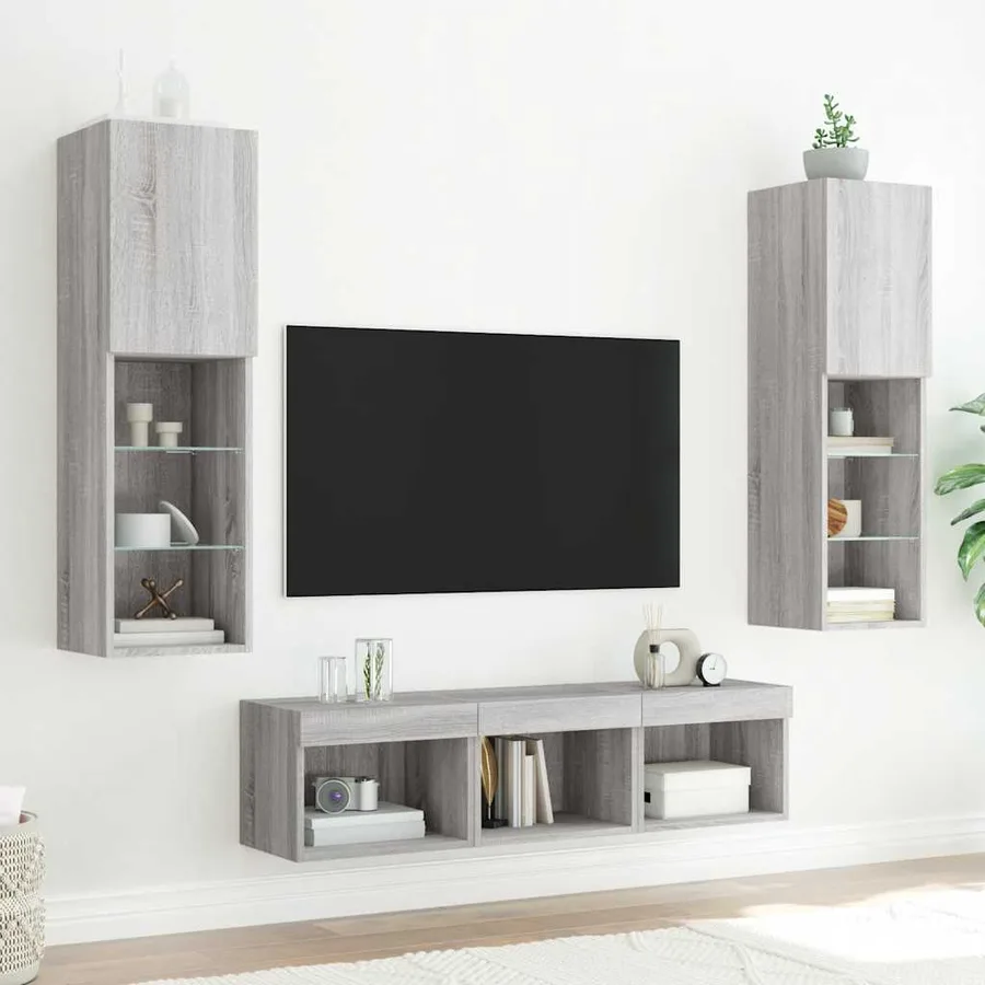 Unités murales TV avec LED 5 pcs gris sonoma bois d'ingénierie - 3