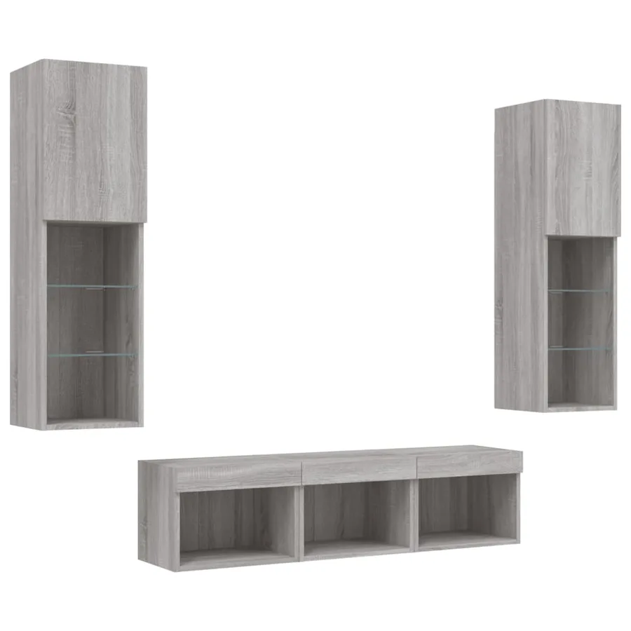 Unités murales TV avec LED 5 pcs gris sonoma bois d'ingénierie - 5