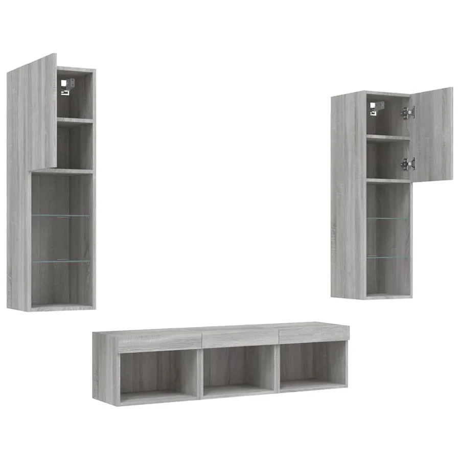 Unités murales TV avec LED 5 pcs gris sonoma bois d'ingénierie - 6