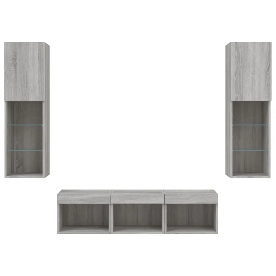 Unités murales TV avec LED 5 pcs gris sonoma bois d'ingénierie - 7