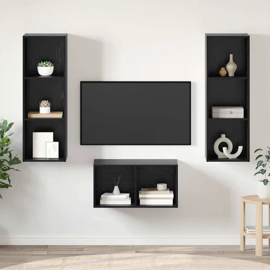 Ensemble meuble TV Montage mural Chêne noir 37 x 37 x 107 cm