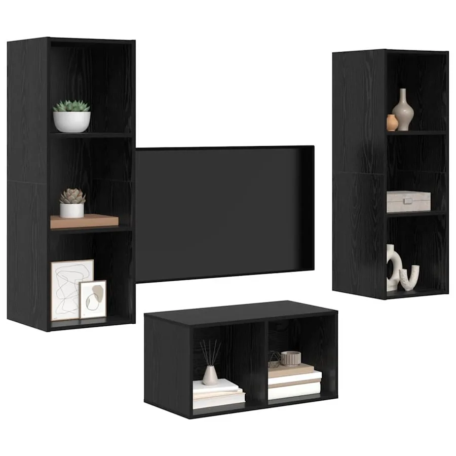 Ensemble meuble TV Montage mural Chêne noir 37 x 37 x 107 cm - 3