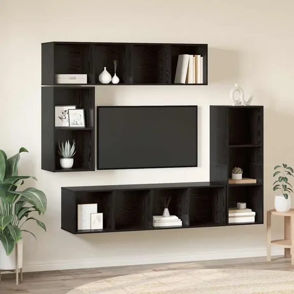 Ensemble meuble TV 4 pcs Chêne noir Bois d'ingénierie