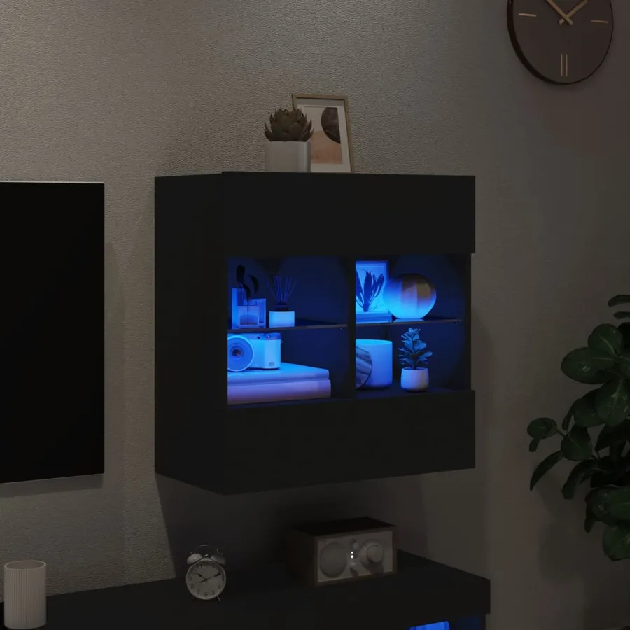 Meuble TV mural avec lumières LED noir 58,5x30x60,5 cm - 3