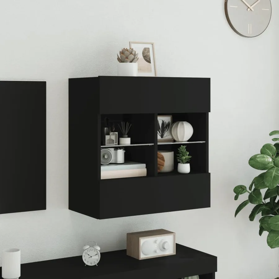 Meuble TV mural avec lumières LED noir 58,5x30x60,5 cm - 4