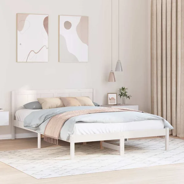 Cadre de lit Blanc 140 x 200 cm Bois de pin massif