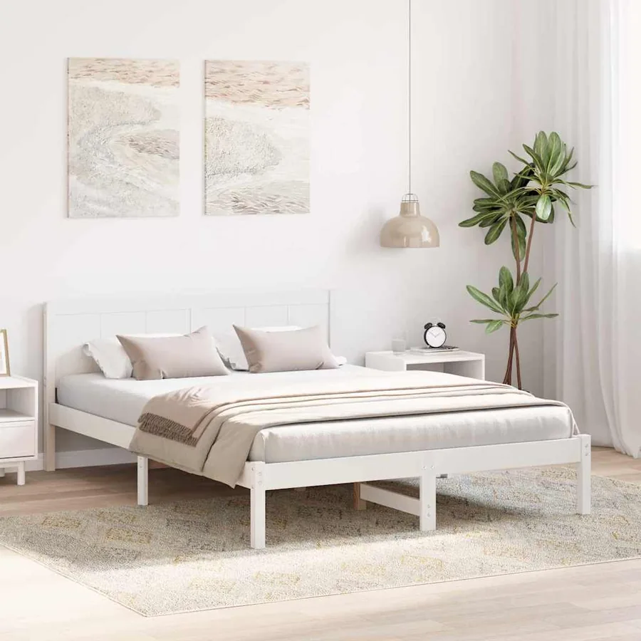 Cadre de lit Blanc 140 x 200 cm Bois de pin massif - 3