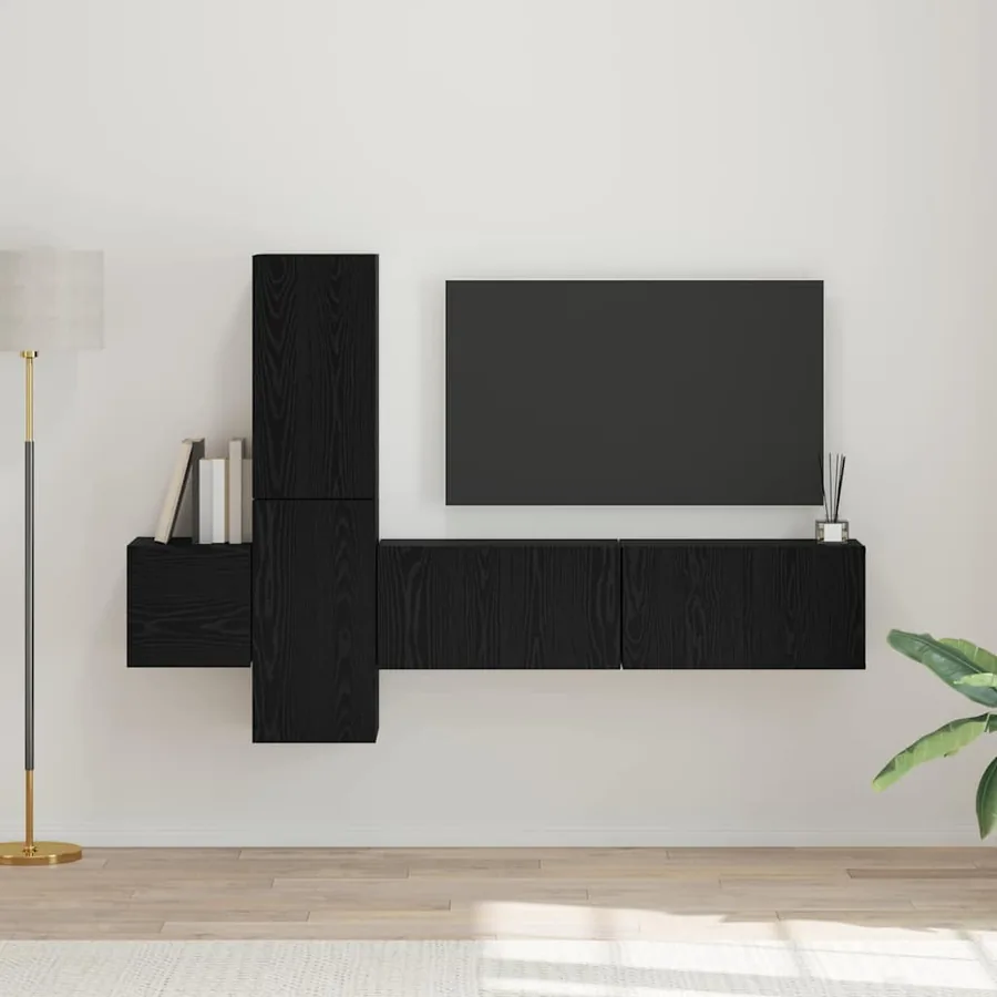 Ensemble meuble TV 5 pcs Chêne noir Bois d'ingénierie