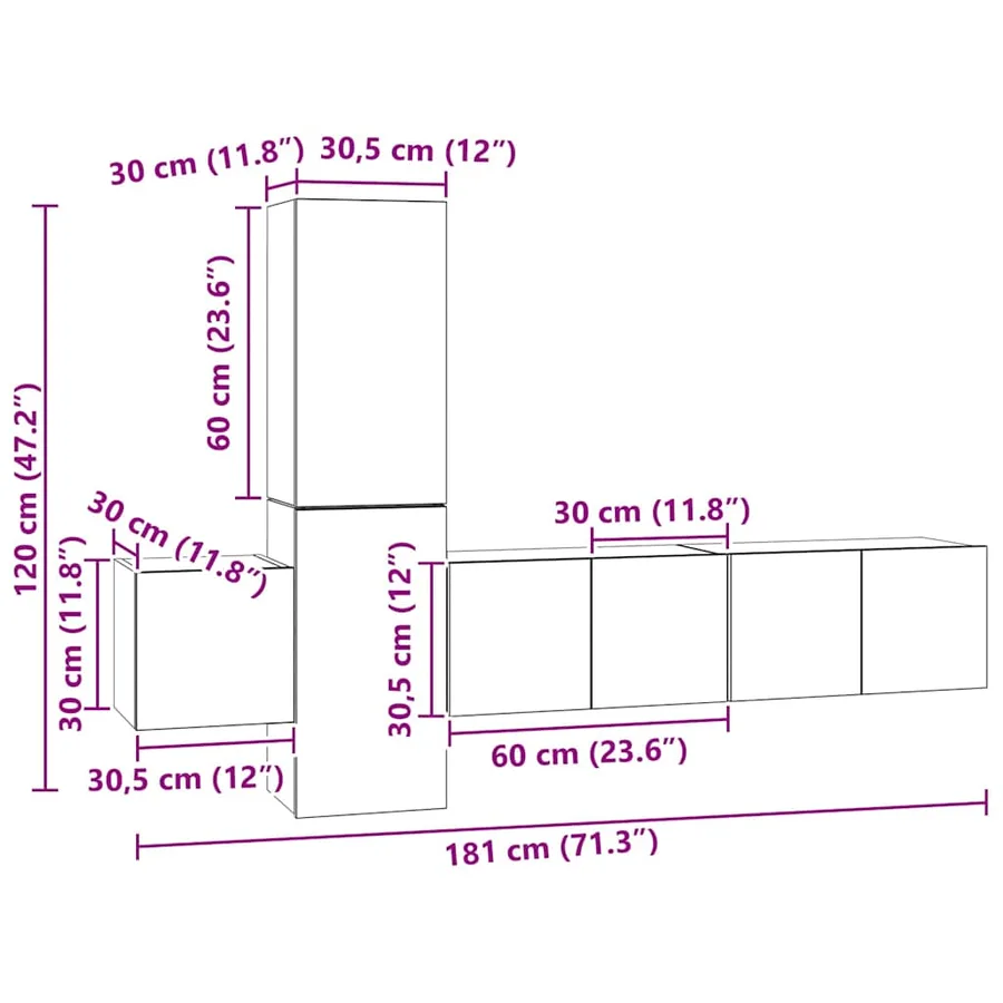 Ensemble meuble TV 5 pcs Chêne noir Bois d'ingénierie - 18