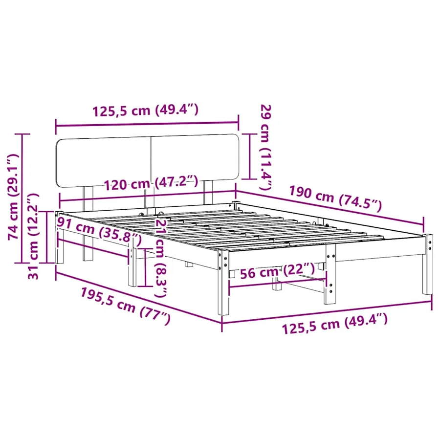 Cadre de lit avec tête de lit Naturel 120 x 190 cm Pin massif - 10