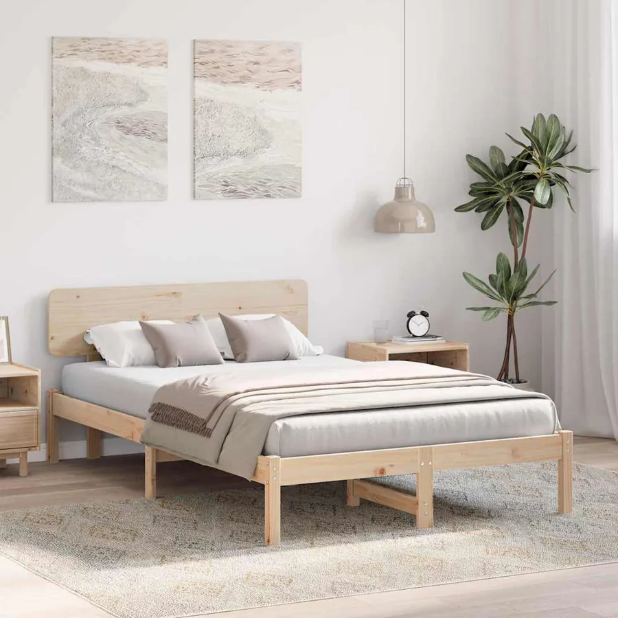 Cadre de lit avec tête de lit Naturel 120 x 190 cm Pin massif - 3