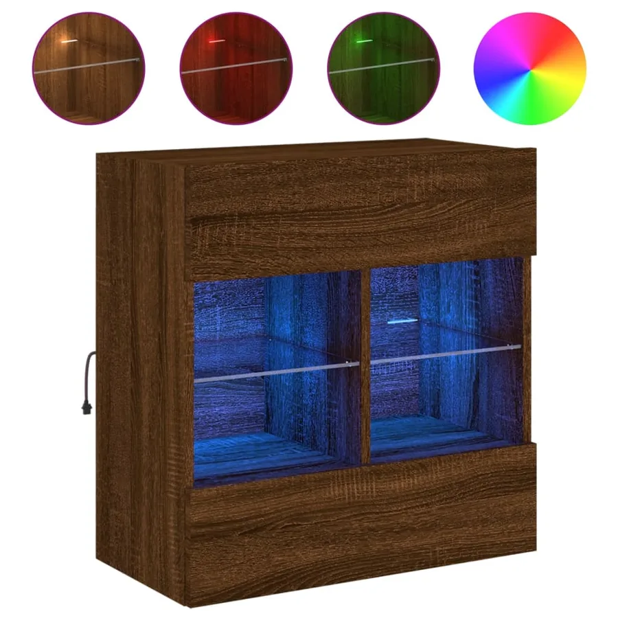 Meuble TV mural avec lumières LED chêne marron 58,5x30x60,5 cm - 2