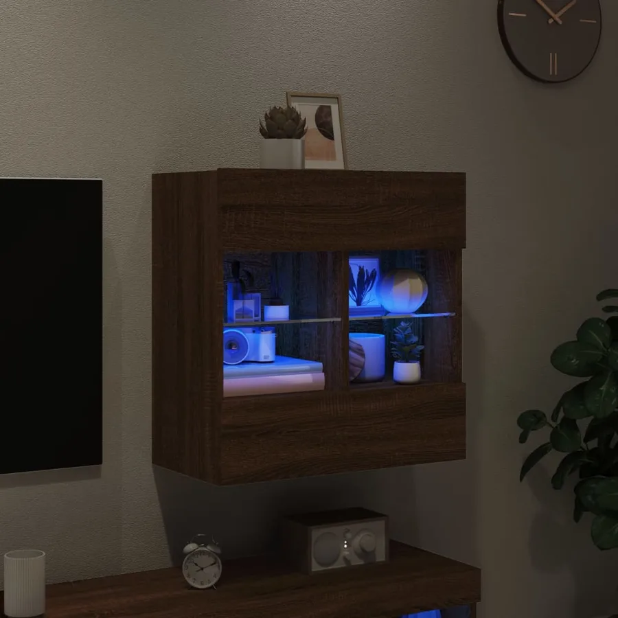 Meuble TV mural avec lumières LED chêne marron 58,5x30x60,5 cm - 3