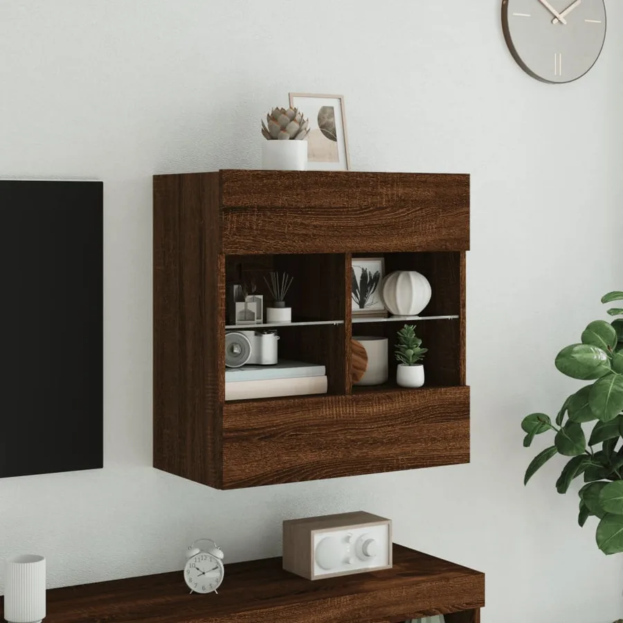 Meuble TV mural avec lumières LED chêne marron 58,5x30x60,5 cm - 4