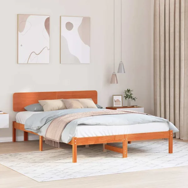 Cadre de lit avec tête de lit Brun cire 160 x 200 cm Pin massif