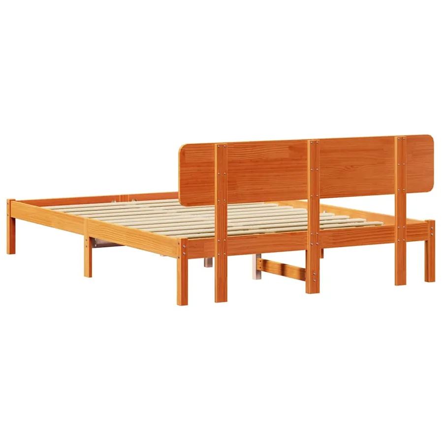 Cadre de lit avec tête de lit Brun cire 160 x 200 cm Pin massif - 7