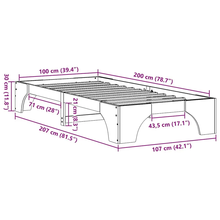 Cadre de lit Brun cire 100 x 200 cm Pin massif - 10