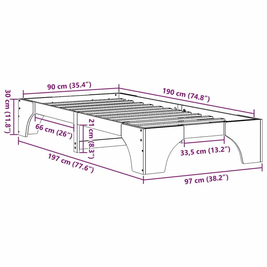 Cadre de lit Naturel 90 x 190 cm Pin massif - 10