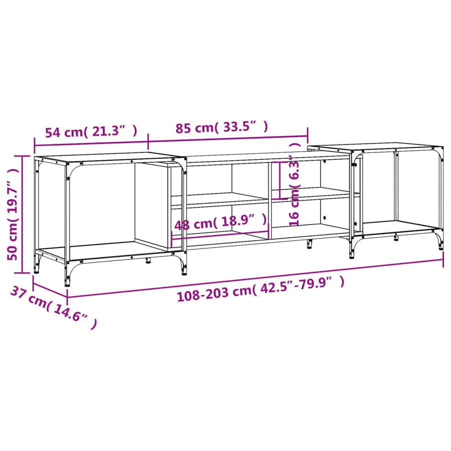 Meuble TV sonoma gris 203x37x50 cm Bois d'ingénierie - 10