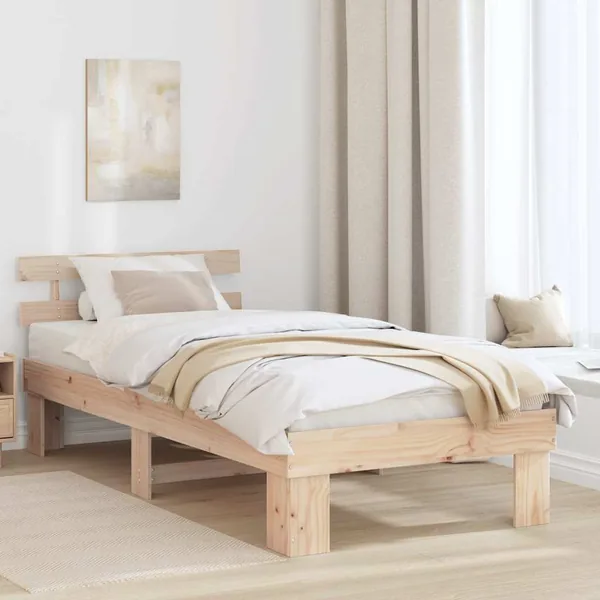 Cadre de lit avec tête de lit Naturel 90 x 190 cm Pin massif