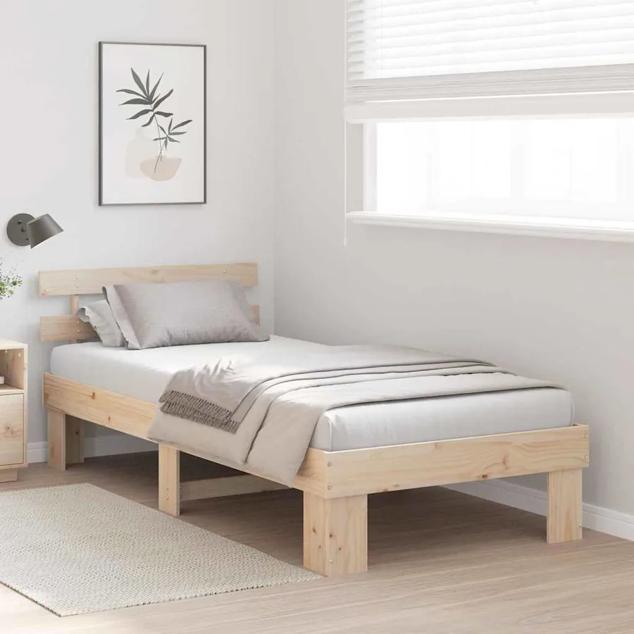 Cadre de lit avec tête de lit Naturel 90 x 190 cm Pin massif - 3