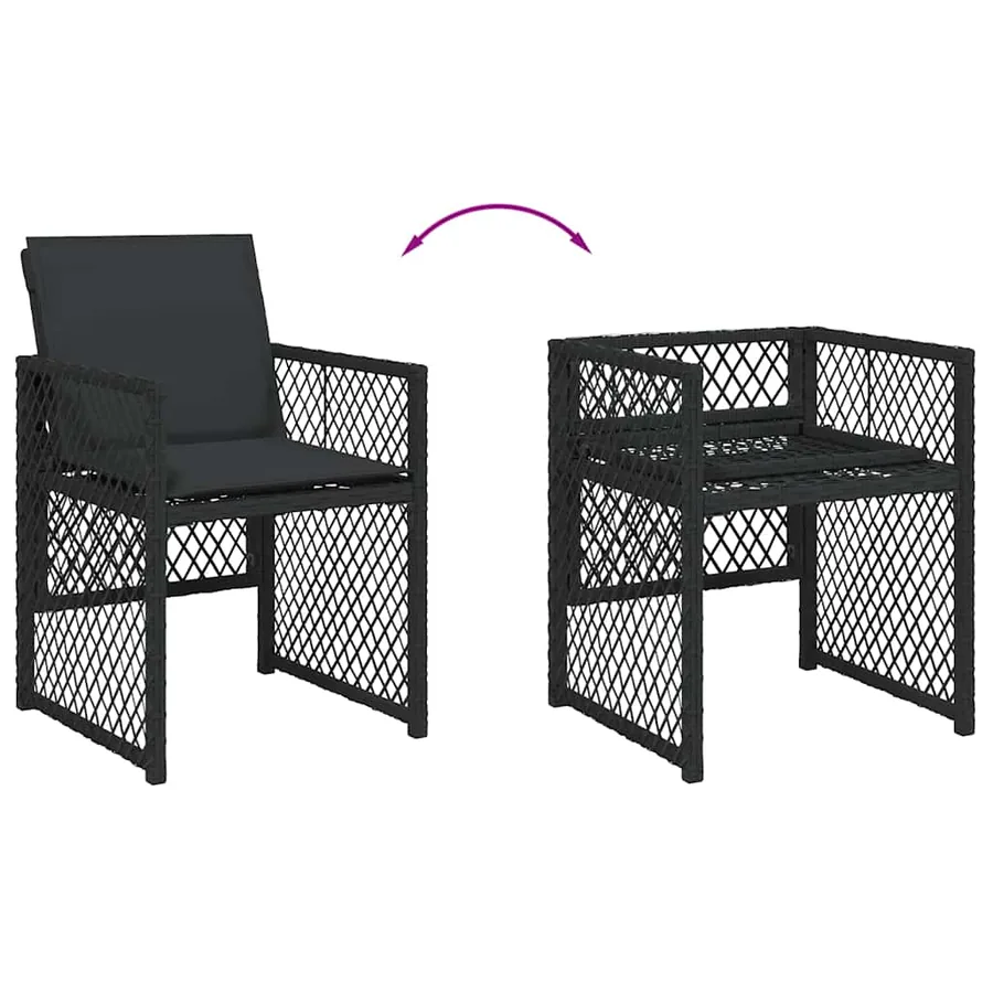 Ensemble à manger de jardin 9pcs coussins noir résine tressée - 5