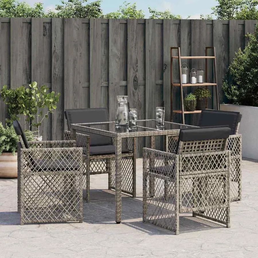 Chaises de jardin avec coussins lot de 4 gris résine tressée - 3