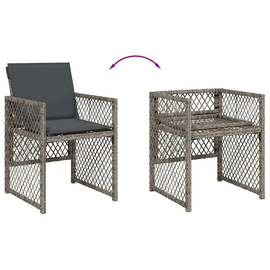 Chaises de jardin avec coussins lot de 4 gris résine tressée - 8
