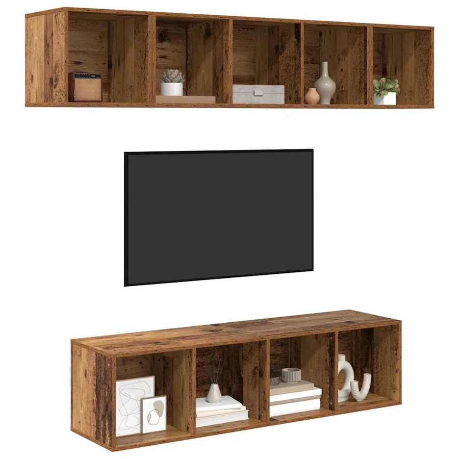 Ensemble meuble TV 4 pcs Bois Ancien Bois d'ingénierie - 3