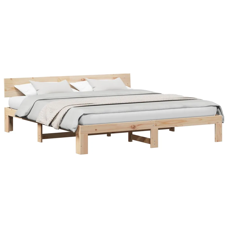 Cadre de lit avec tête de lit Naturel 200 x 200 cm Pin massif - 2