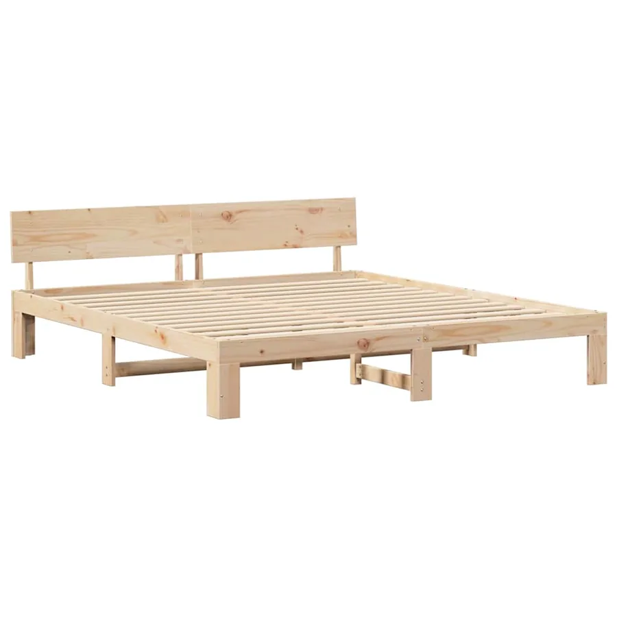 Cadre de lit avec tête de lit Naturel 200 x 200 cm Pin massif - 4