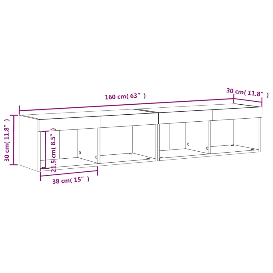 Meubles TV avec lumières LED 2 pcs blanc 80x30x30 cm - 17