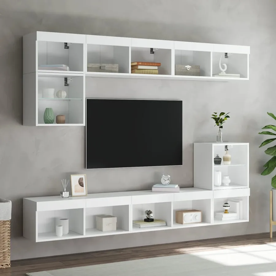 Meubles TV avec lumières LED 2 pcs blanc 80x30x30 cm - 3