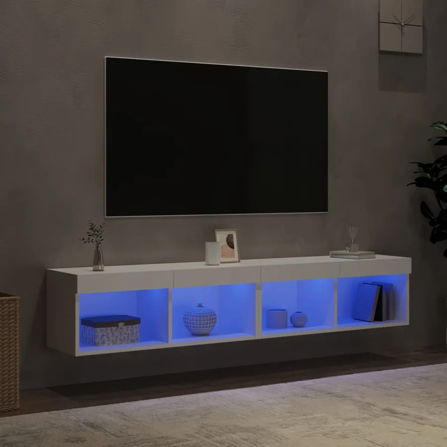 Meubles TV avec lumières LED 2 pcs blanc 80x30x30 cm - 4