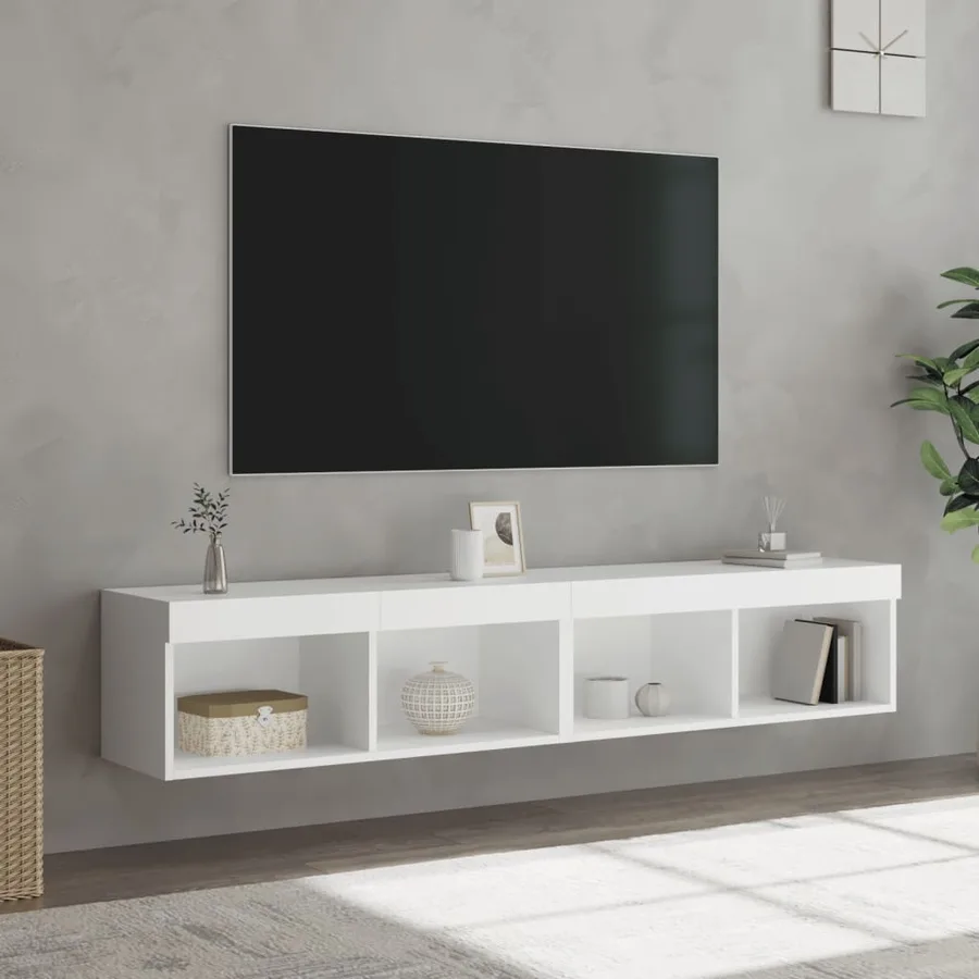 Meubles TV avec lumières LED 2 pcs blanc 80x30x30 cm - 5