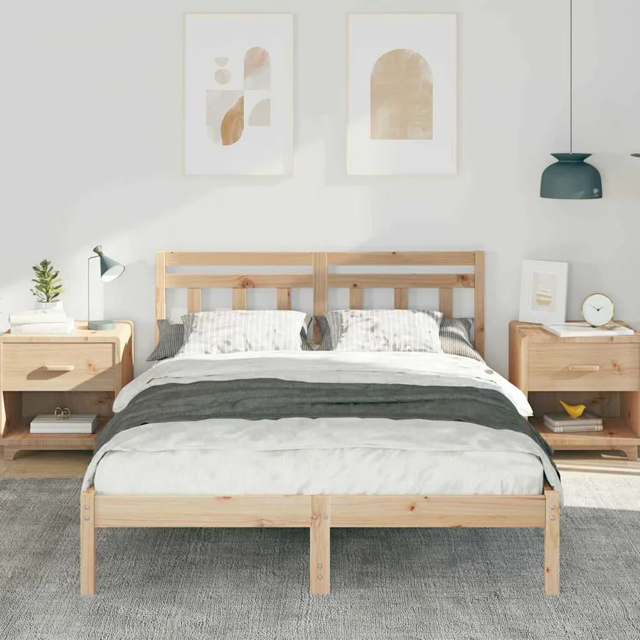 Cadre de lit Marron 135 x 190 cm Pin massif - 3