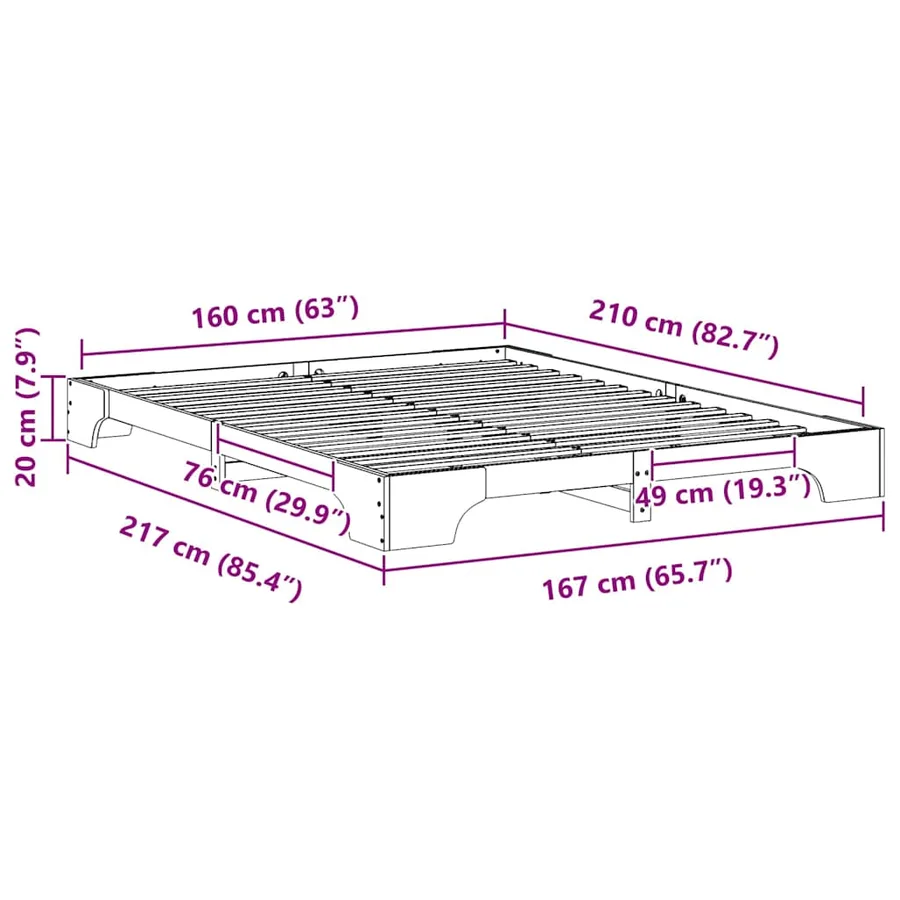 Cadre de lit Marron 160 x 210 cm Pin massif - 9