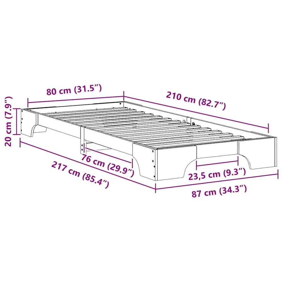 Cadre de lit Blanc 80 x 210 cm Pin massif - 9