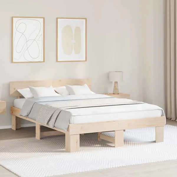 Cadre de lit avec tête de lit Naturel 150 x 200 cm Pin massif