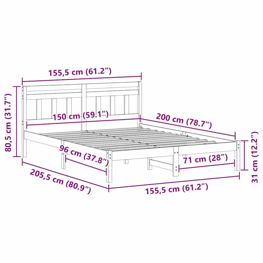 Cadre de lit Blanc 150 x 200 cm Pin massif - 10