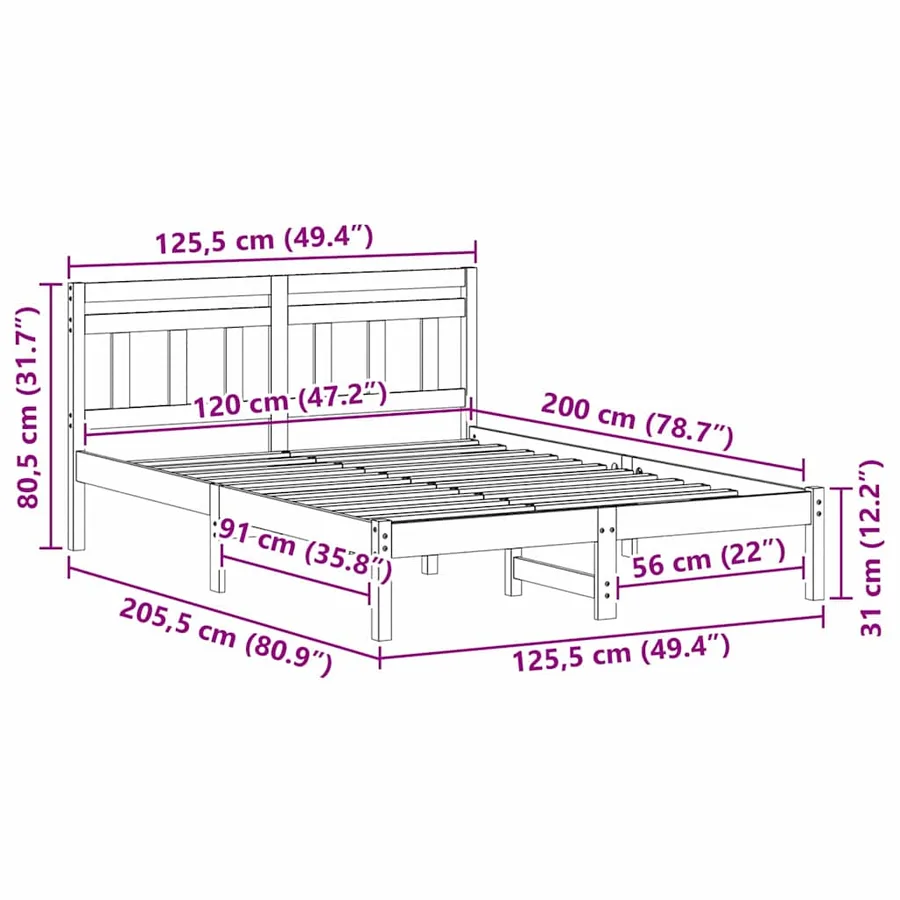 Cadre de lit Marron 120 x 200 cm Pin massif - 10