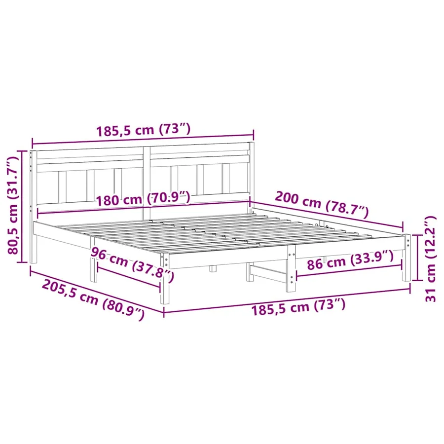 Cadre de lit Marron 180 x 200 cm Pin massif - 8