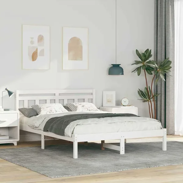 Cadre de lit Blanc 140 x 190 cm Pin massif